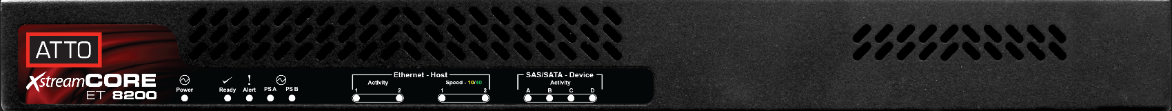 ATTO XstreamCORE ET 8200T Ethernet-to-SAS bridge front panel for Spectra Logic storage systems