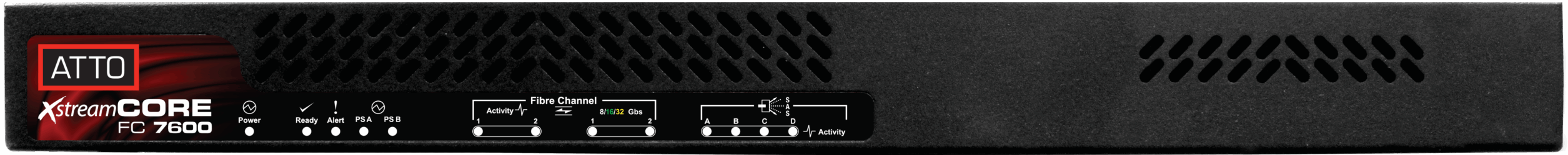 ATTO XstreamCORE FC 7600 Fibre Channel-to-SAS bridge front panel used in Spectra Logic storage systems