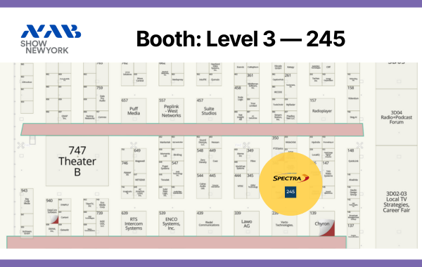 NAB Show New York 2025 booth map showing Spectra Logic’s exhibit location