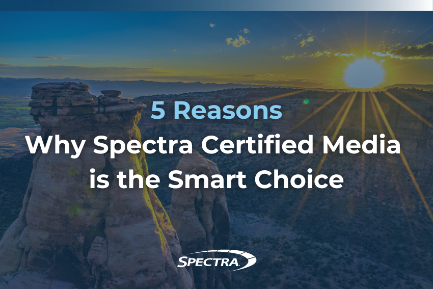 A collection of Spectra Certified Media LTO tapes and TeraPack magazines, emphasizing reliability, operational efficiency, extended lifespan, and innovative media management features.