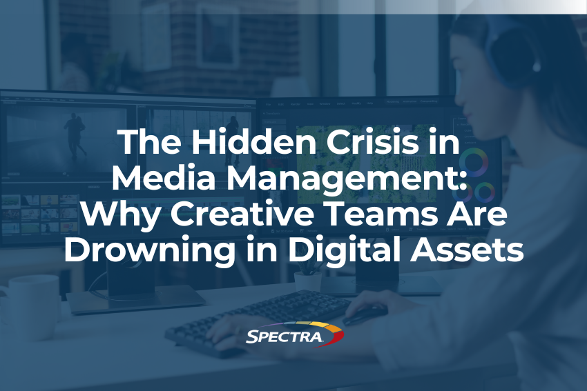 Blog post thumbnail with title text: The Hidden Crisis in Media Management – Why Creative Teams Are Drowning in Digital Assets